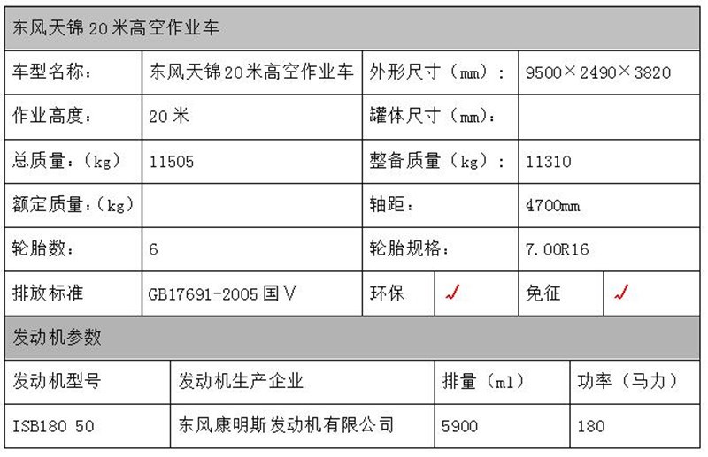 東風(fēng)天錦高空作業(yè)車(chē)配置